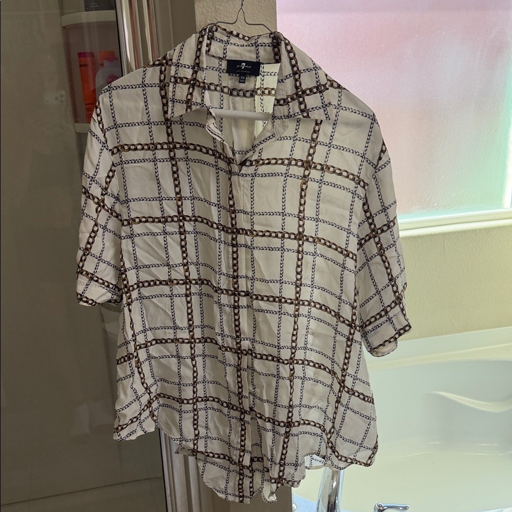 7 For All Mankind White and Brown Patterned Shirt
